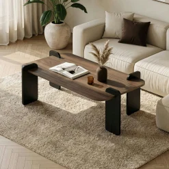 Table basse rectangulaire décor noyer et bois noir MARFA