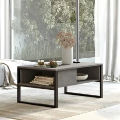 Table basse rectangulaire grise avec niches rangement JENA