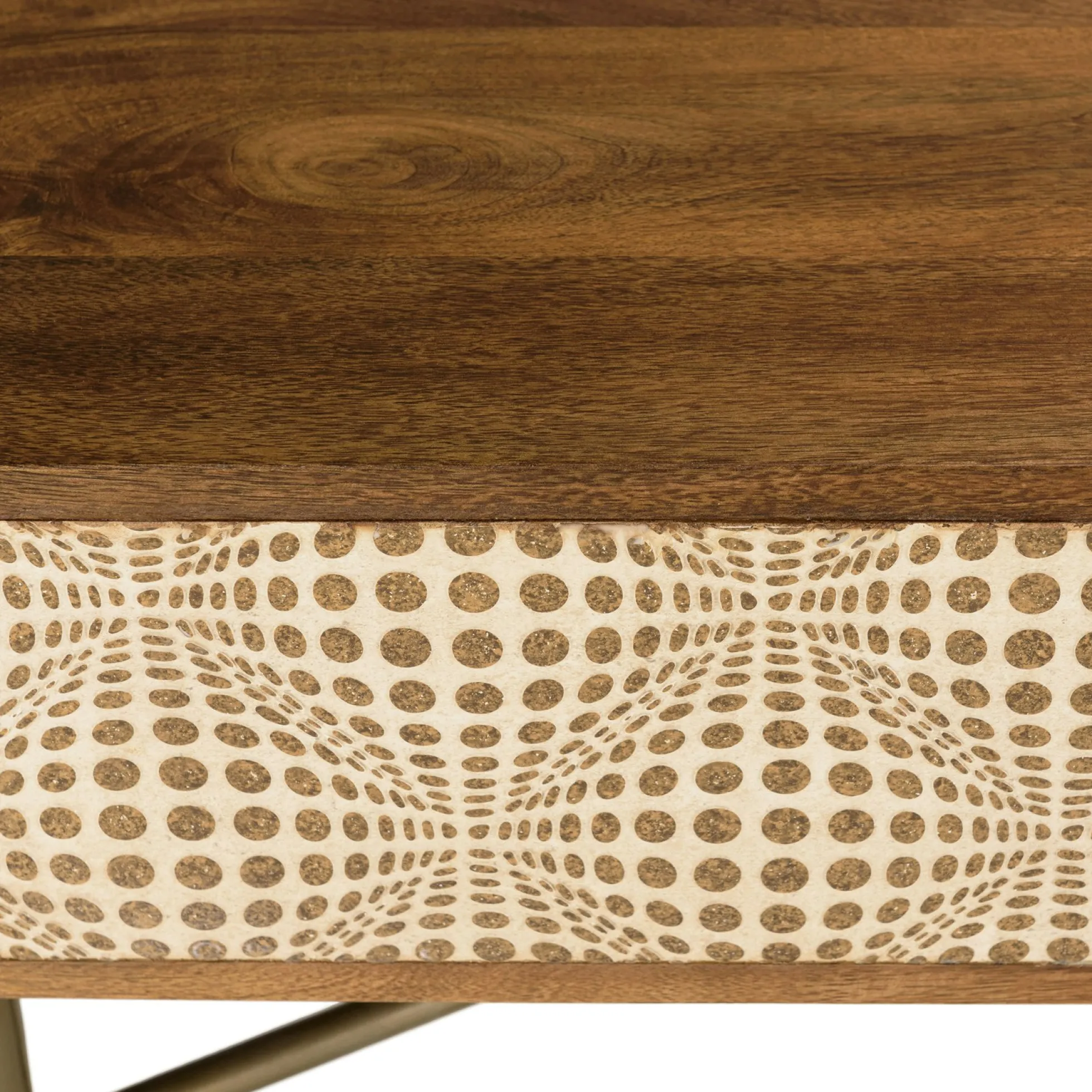 Table basse rectangulaire plateau bois semi ouvert pieds dorés KANHA