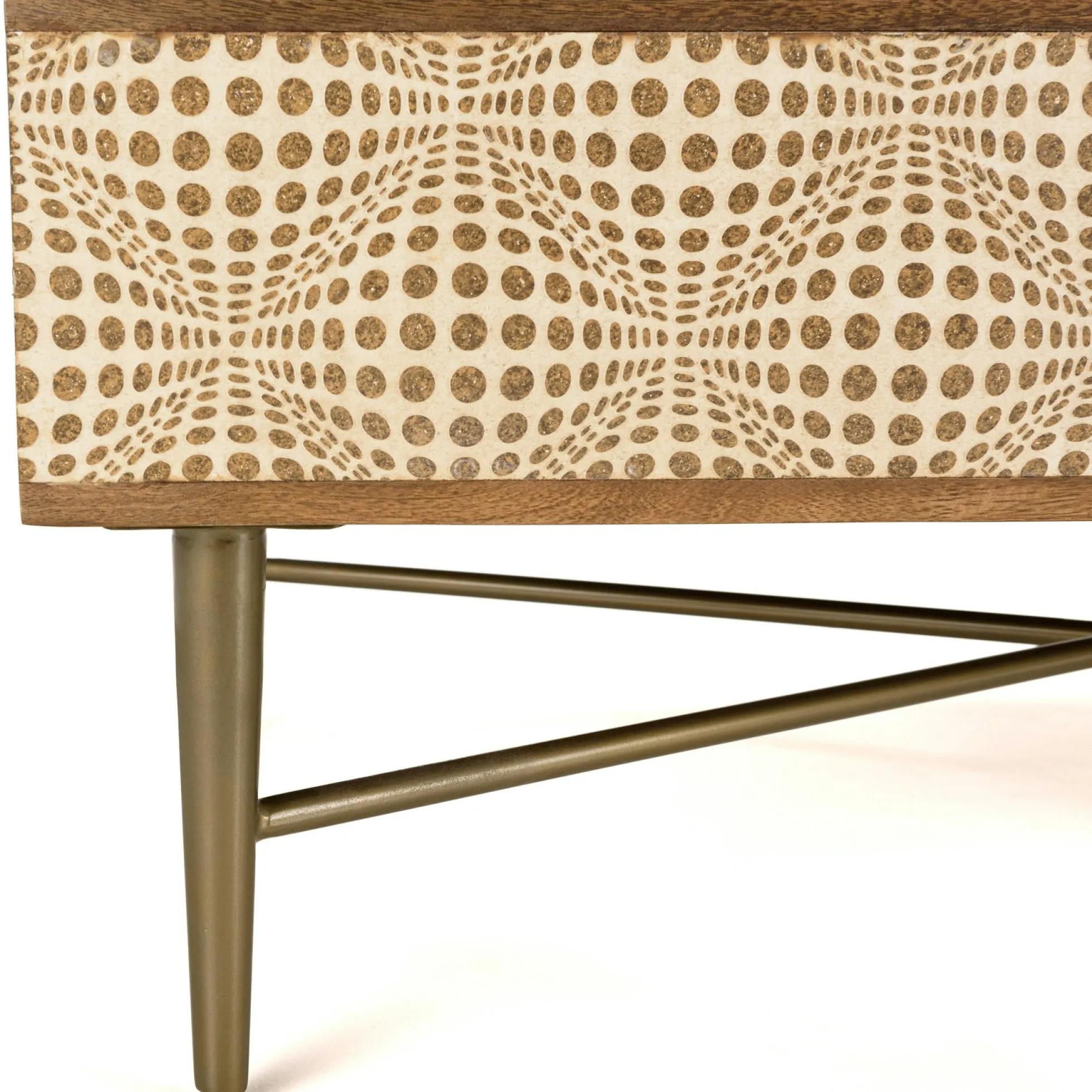 Table basse rectangulaire plateau bois semi ouvert pieds dorés KANHA