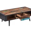 Table basse rectangulaire 1 tiroir 2 niches bois recyclé DRAKKAR