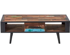 Table basse rectangulaire 1 tiroir 2 niches bois recyclé DRAKKAR