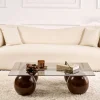 Table basse rectangulaire verre fumé 4 pieds boule KOCHI