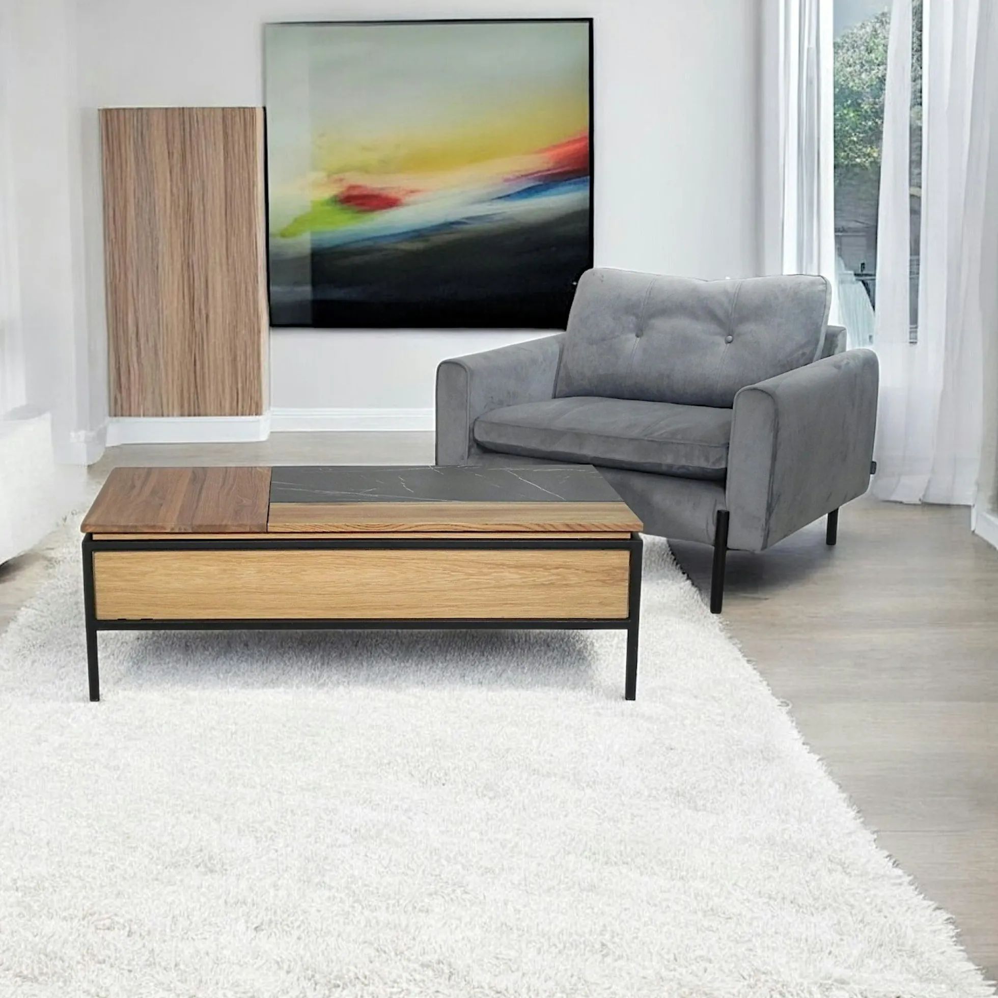 Table basse relevable style design en bois de chêne finition miel ESSEN