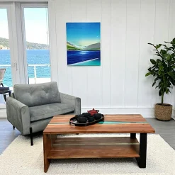 Table basse rivière epoxy lagon et bois d'acacia BORA