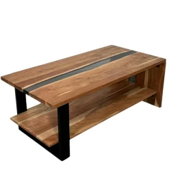 Table basse rivière epoxy noir et bois d'acacia BORA