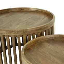 Table basse ronde ajourée en manguier (lot de 2) DELHI