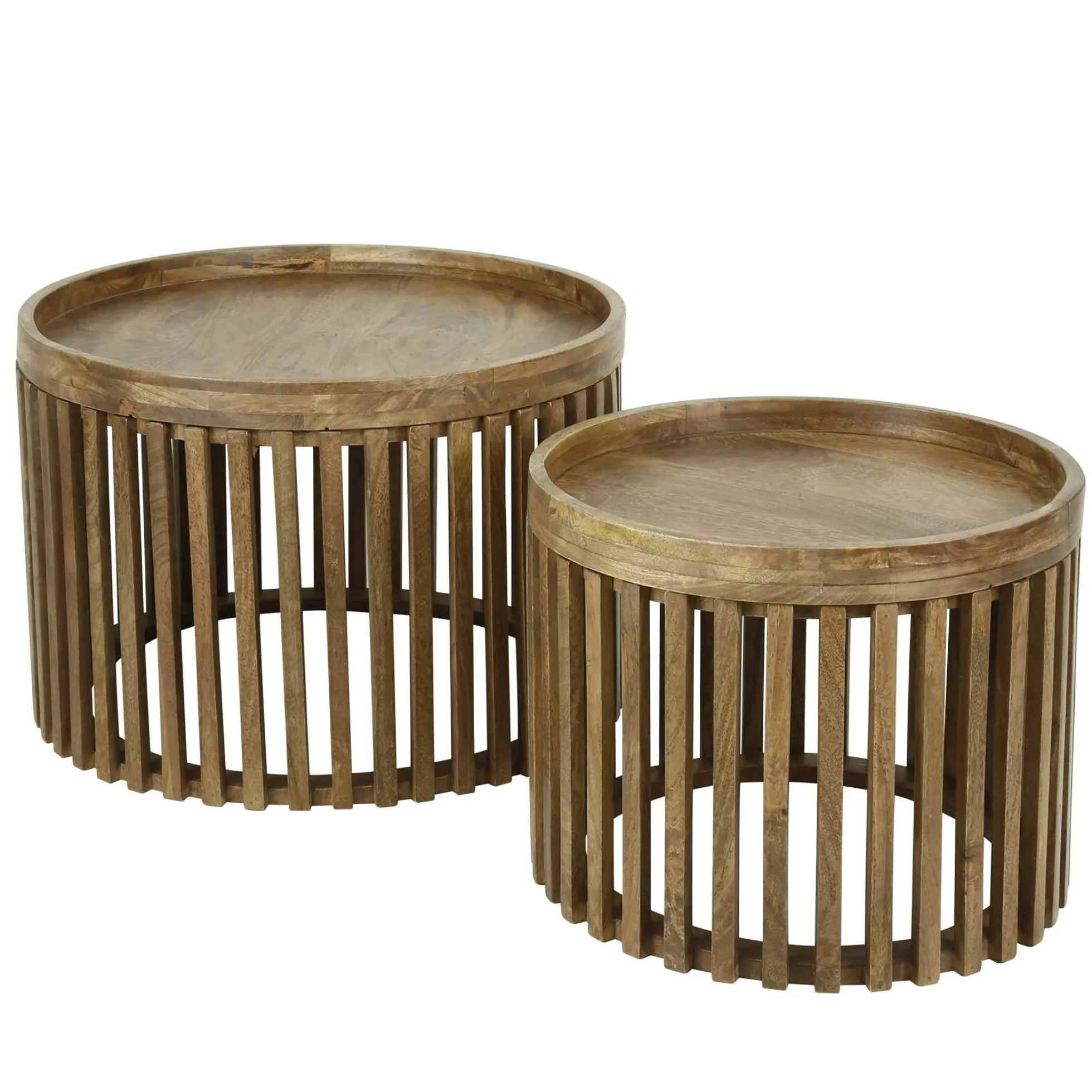 Table basse ronde ajourée en manguier (lot de 2) DELHI