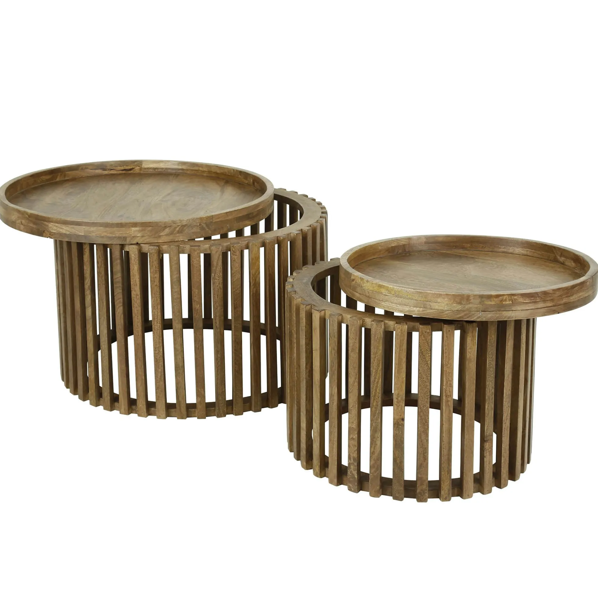 Table basse ronde ajourée en manguier (lot de 2) DELHI