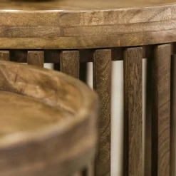 Table basse ronde ajourée en manguier (lot de 2) DELHI