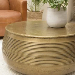 Table basse ronde alu doré strié style antique NADOR