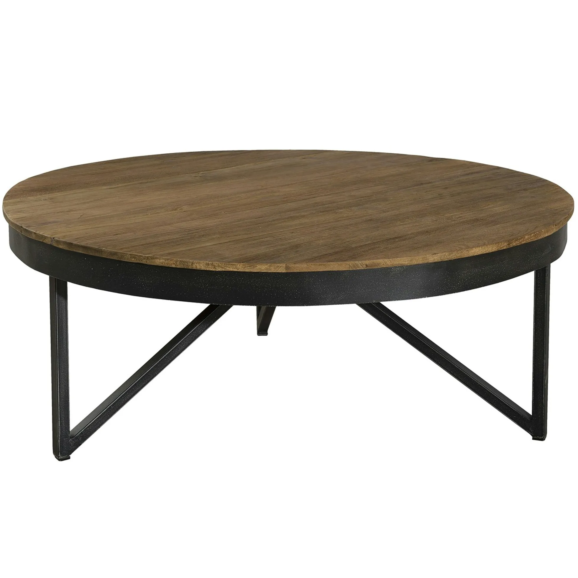 Table basse ronde bois de teck recyclé métal noir grand modèle SWING