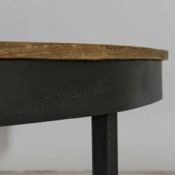 Table basse ronde bois de teck recyclé métal noir grand modèle SWING