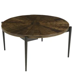 Table basse ronde bois recyclé motif éventail 80 cm KORKAI