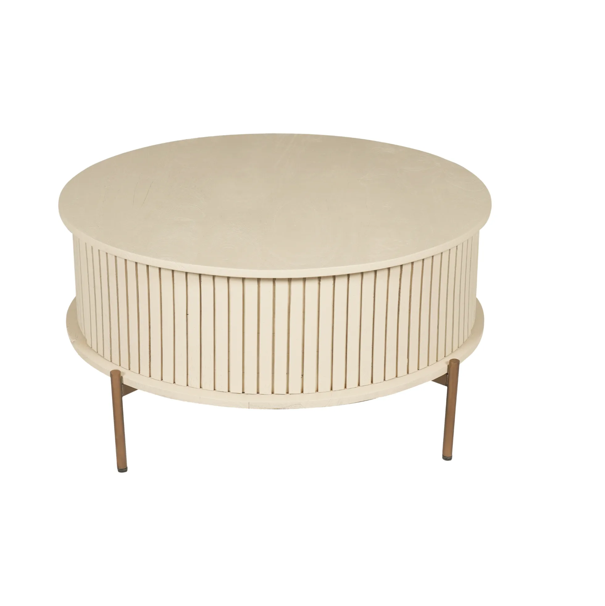 Table basse ronde bois sable 2 tiroirs rainurés CORTINA