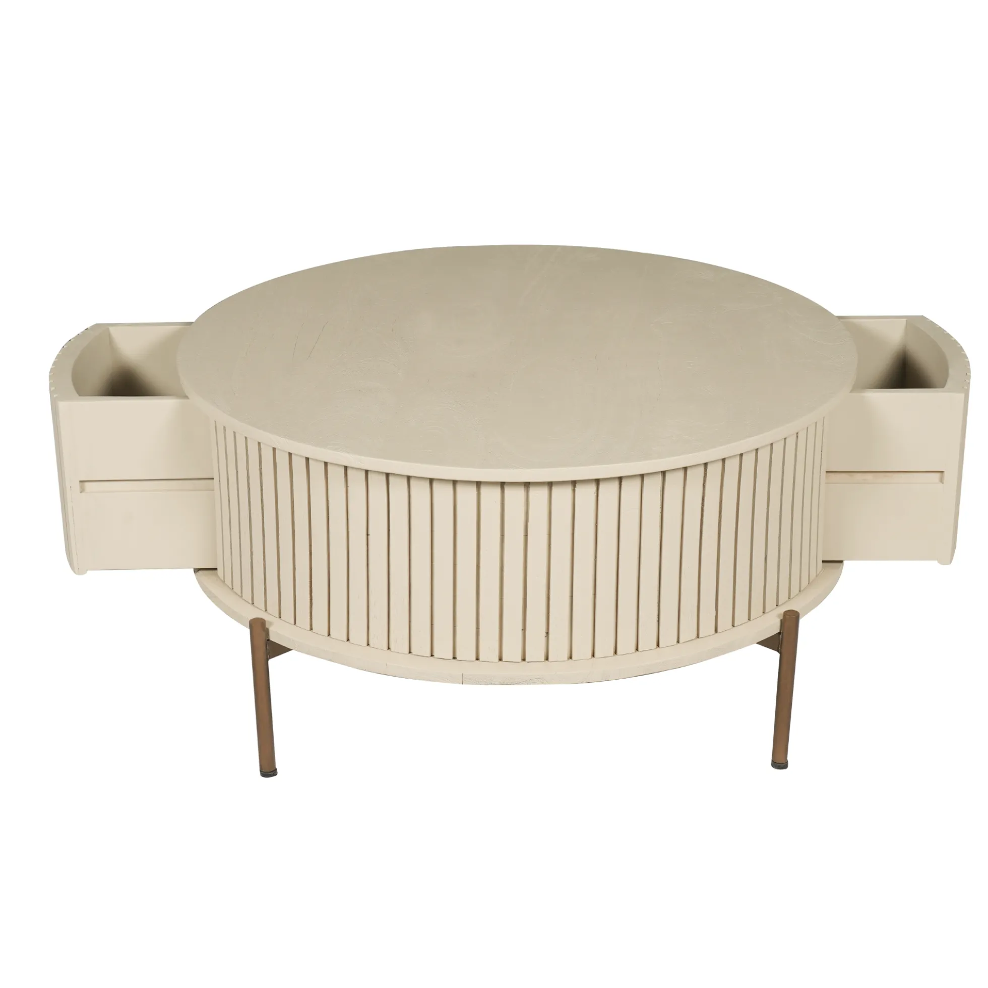 Table basse ronde bois sable 2 tiroirs rainurés CORTINA