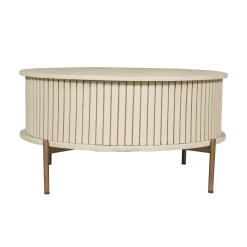 Table basse ronde bois sable 2 tiroirs rainurés CORTINA