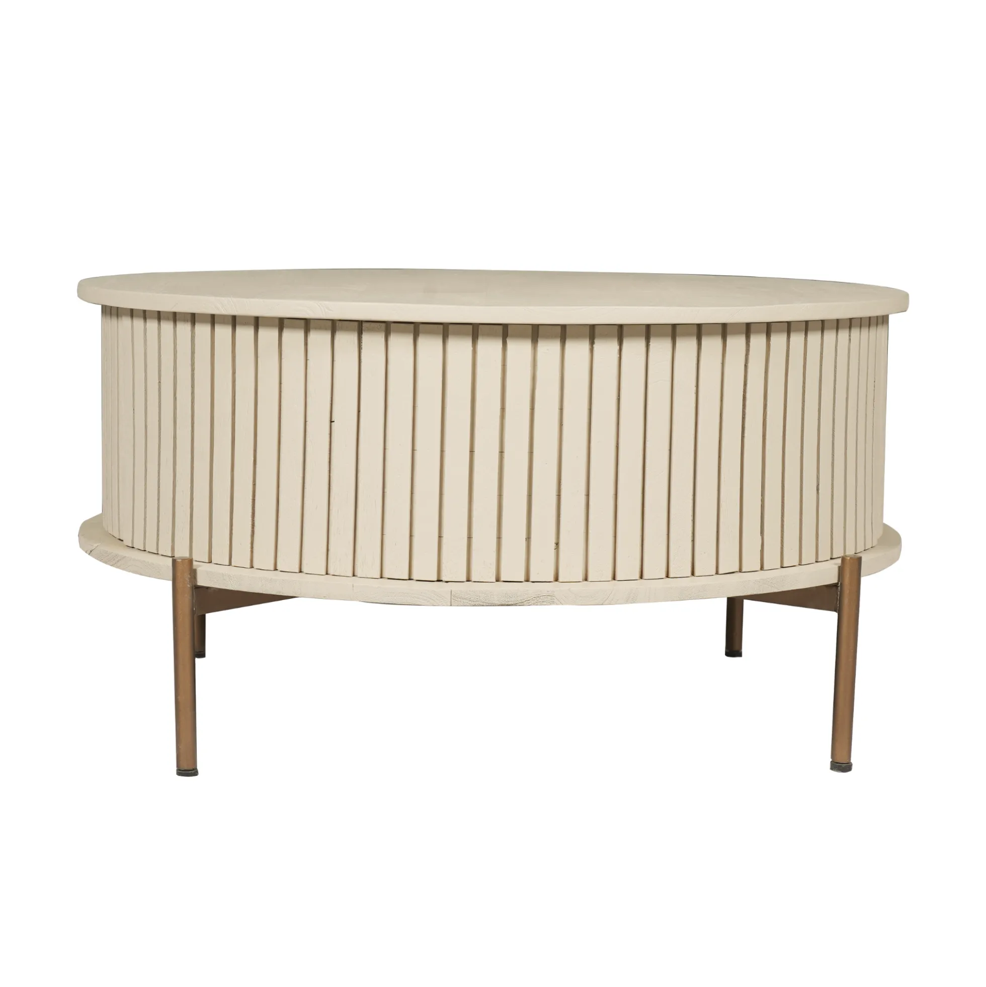 Table basse ronde bois sable 2 tiroirs rainurés CORTINA