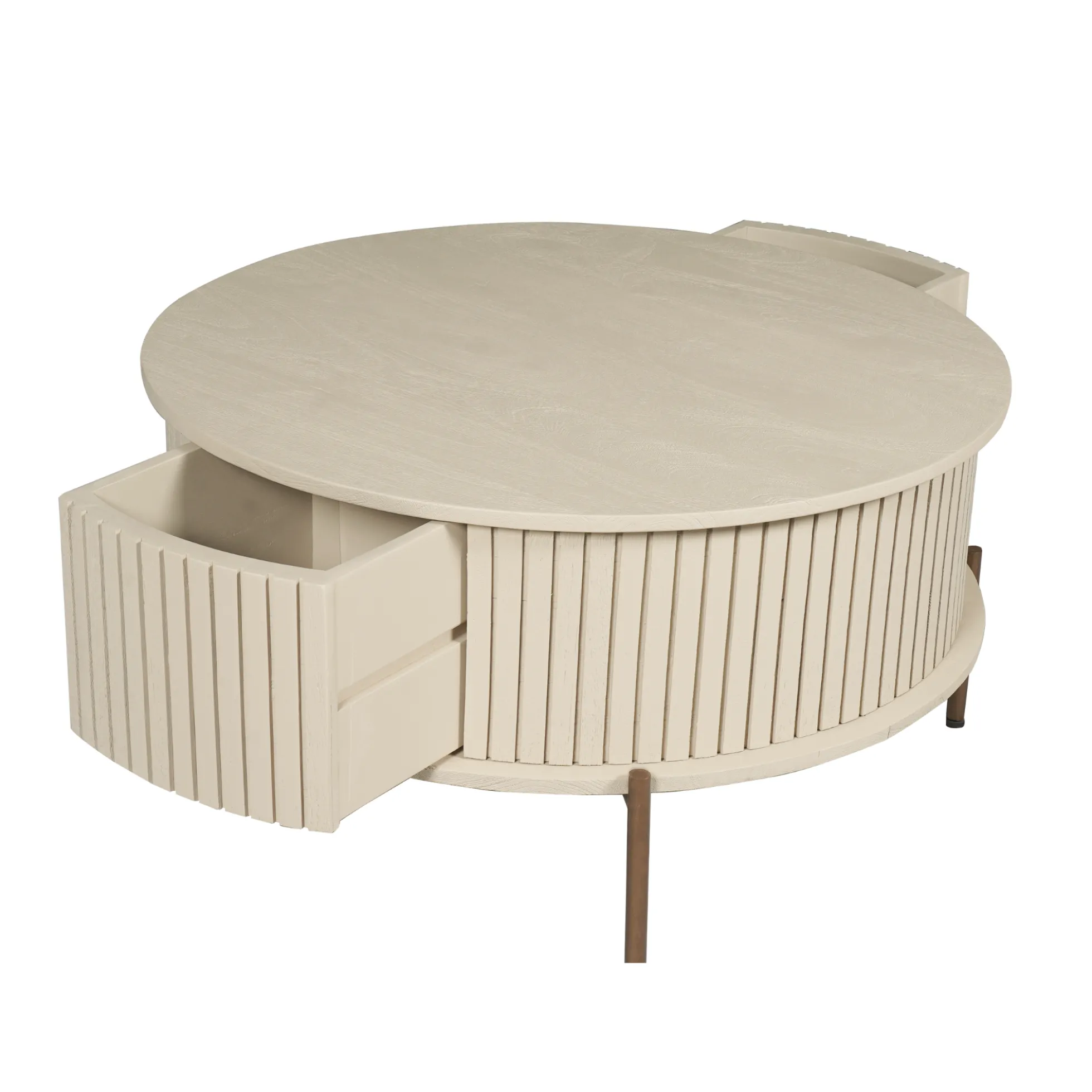 Table basse ronde bois sable 2 tiroirs rainurés CORTINA