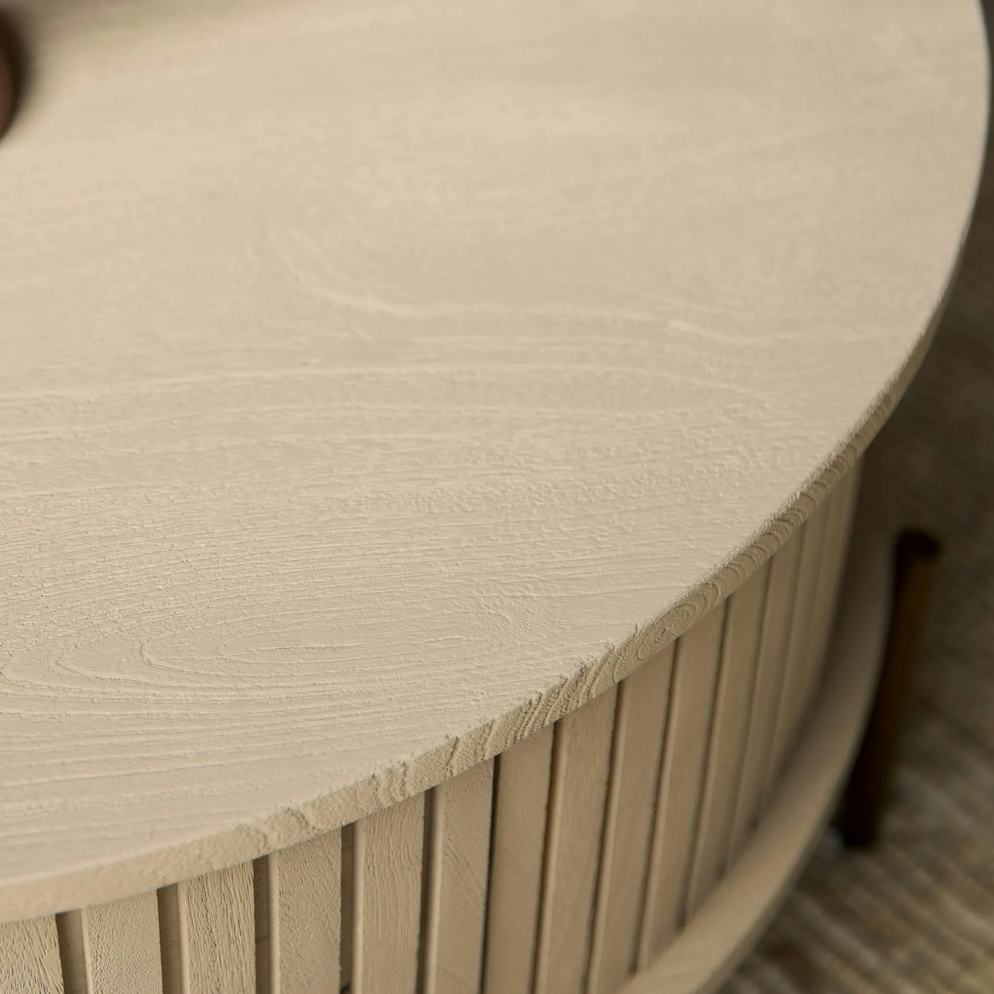 Table basse ronde bois sable 2 tiroirs rainurés CORTINA