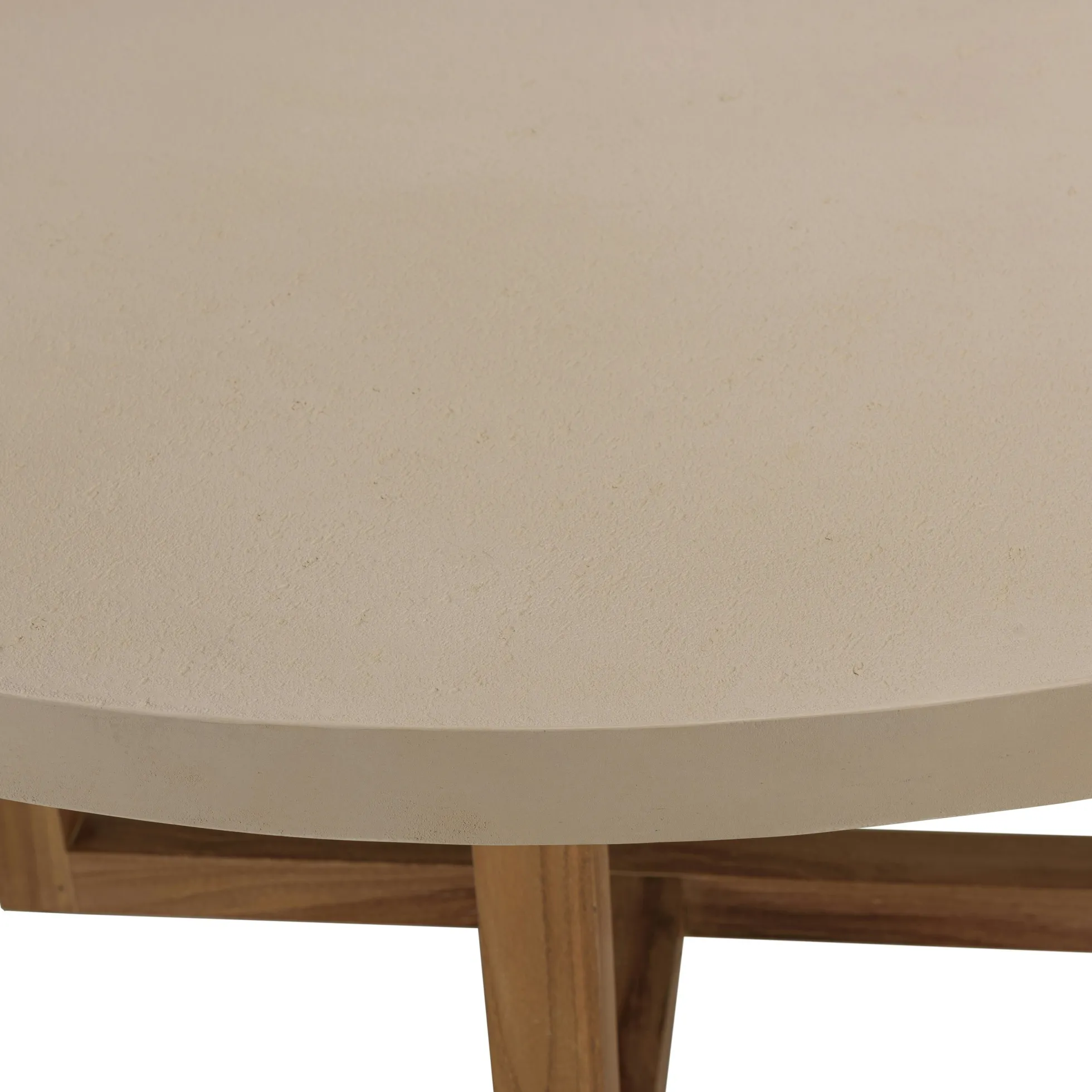 Table basse ronde béton beige pieds bois croisés DIKA