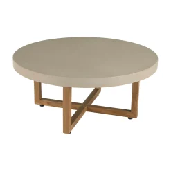 Table basse ronde béton beige pieds bois croisés DIKA