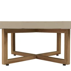 Table basse ronde béton beige pieds bois croisés DIKA