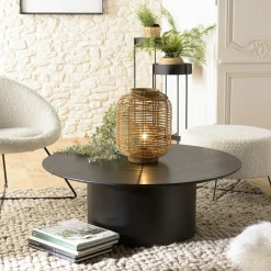 Table basse ronde 90 cm bois et métal noir CORUMBA
