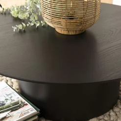Table basse ronde 90 cm bois et métal noir CORUMBA