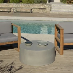 Table basse ronde 79 cm en béton gris brut HERCULE