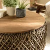 Table basse ronde 70 cm fibre tressée et bois SWING