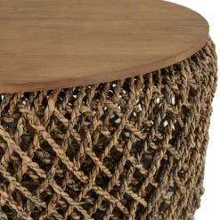 Table basse ronde 70 cm fibre tressée et bois SWING