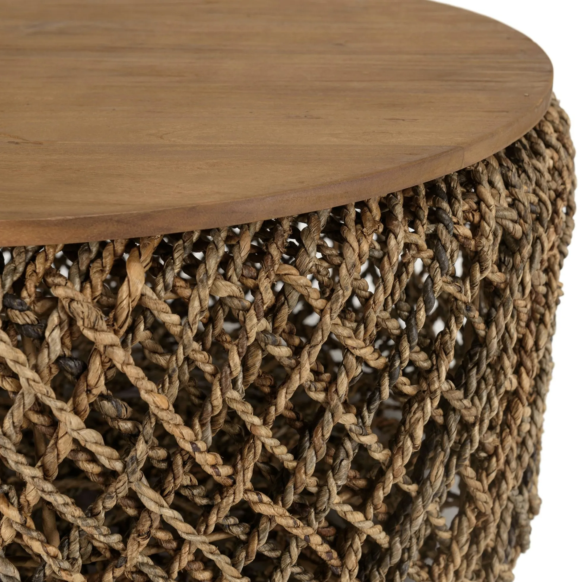 Table basse ronde 70 cm fibre tressée et bois SWING