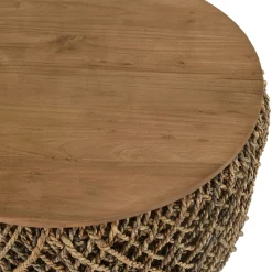 Table basse ronde 70 cm fibre tressée et bois SWING