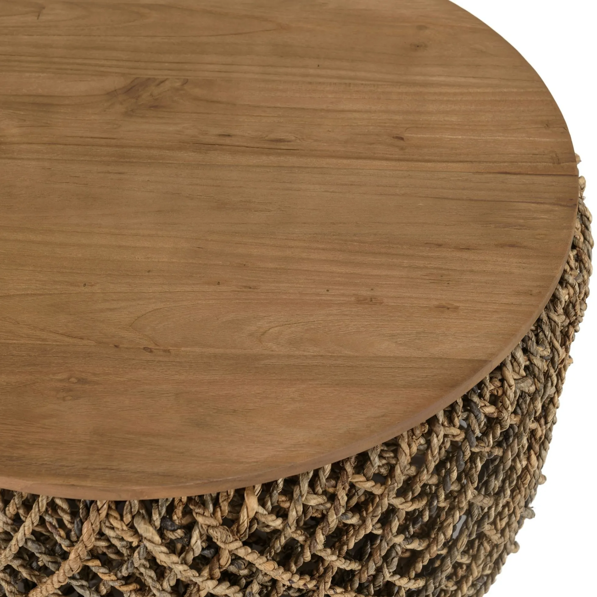 Table basse ronde 70 cm fibre tressée et bois SWING
