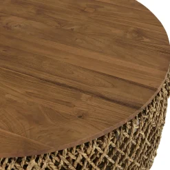 Table basse ronde 83 cm fibre tressée et bois SWING