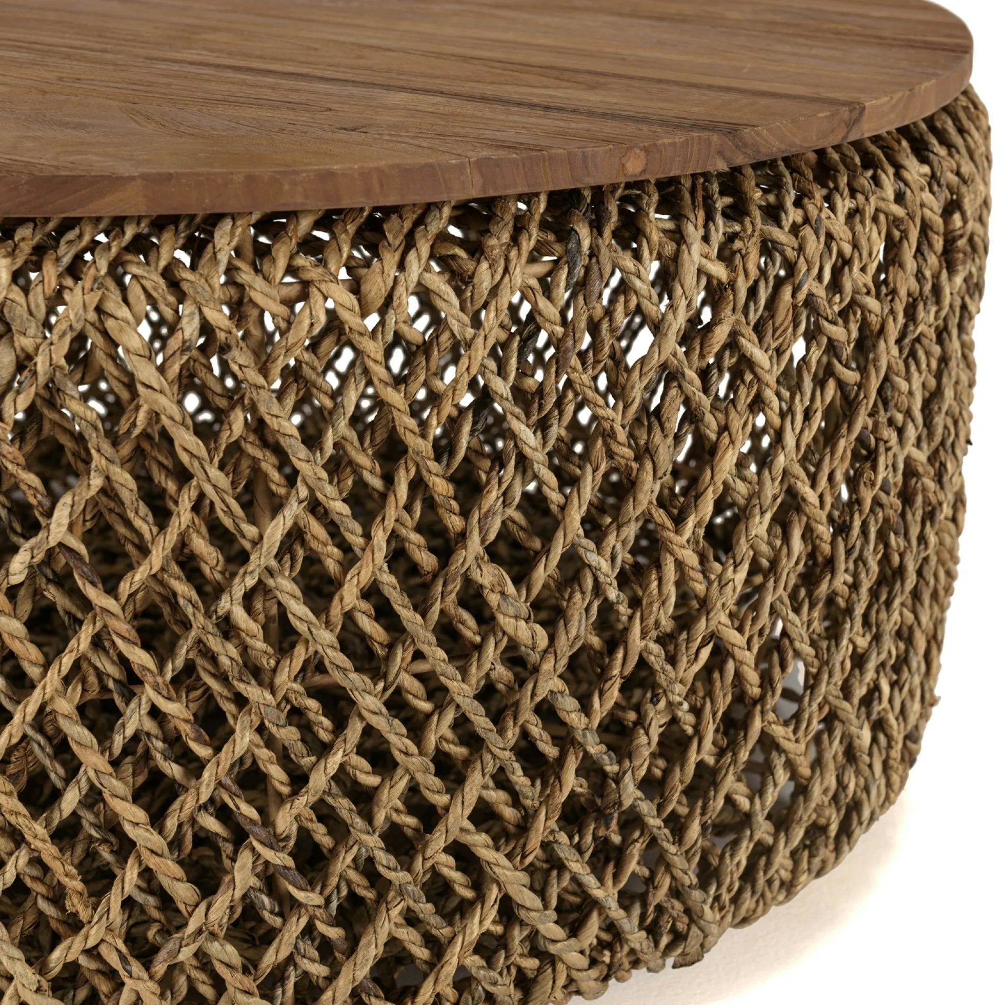 Table basse ronde 83 cm fibre tressée et bois SWING