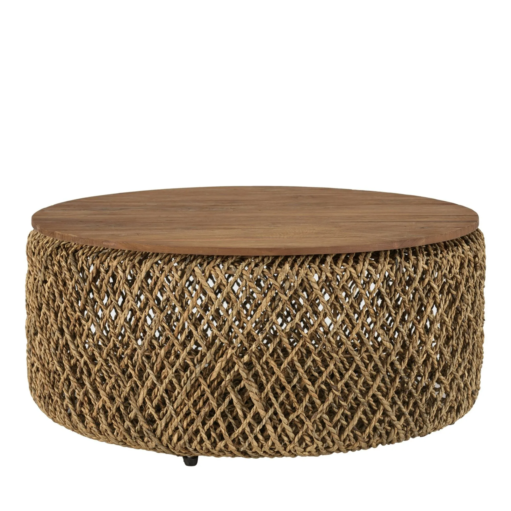 Table basse ronde 83 cm fibre tressée et bois SWING