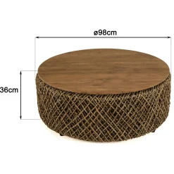 Table basse ronde 98 cm fibre tressée et bois SWING
