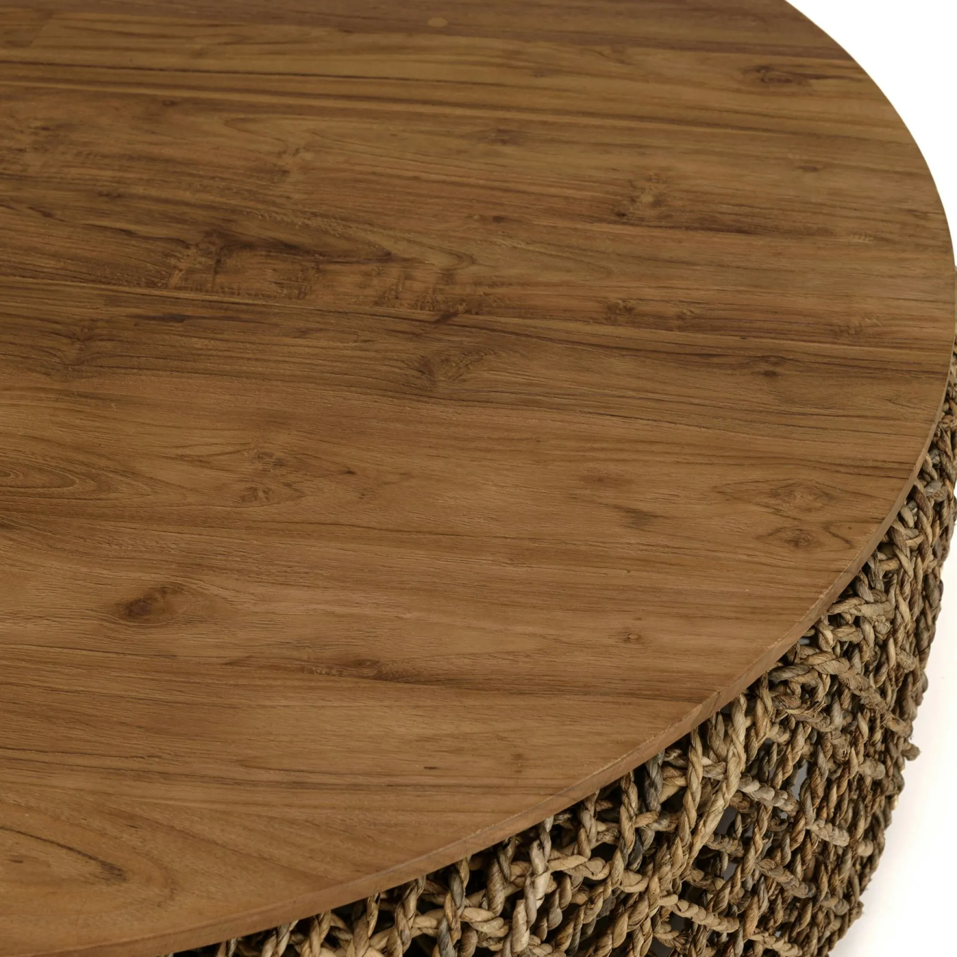 Table basse ronde 98 cm fibre tressée et bois SWING