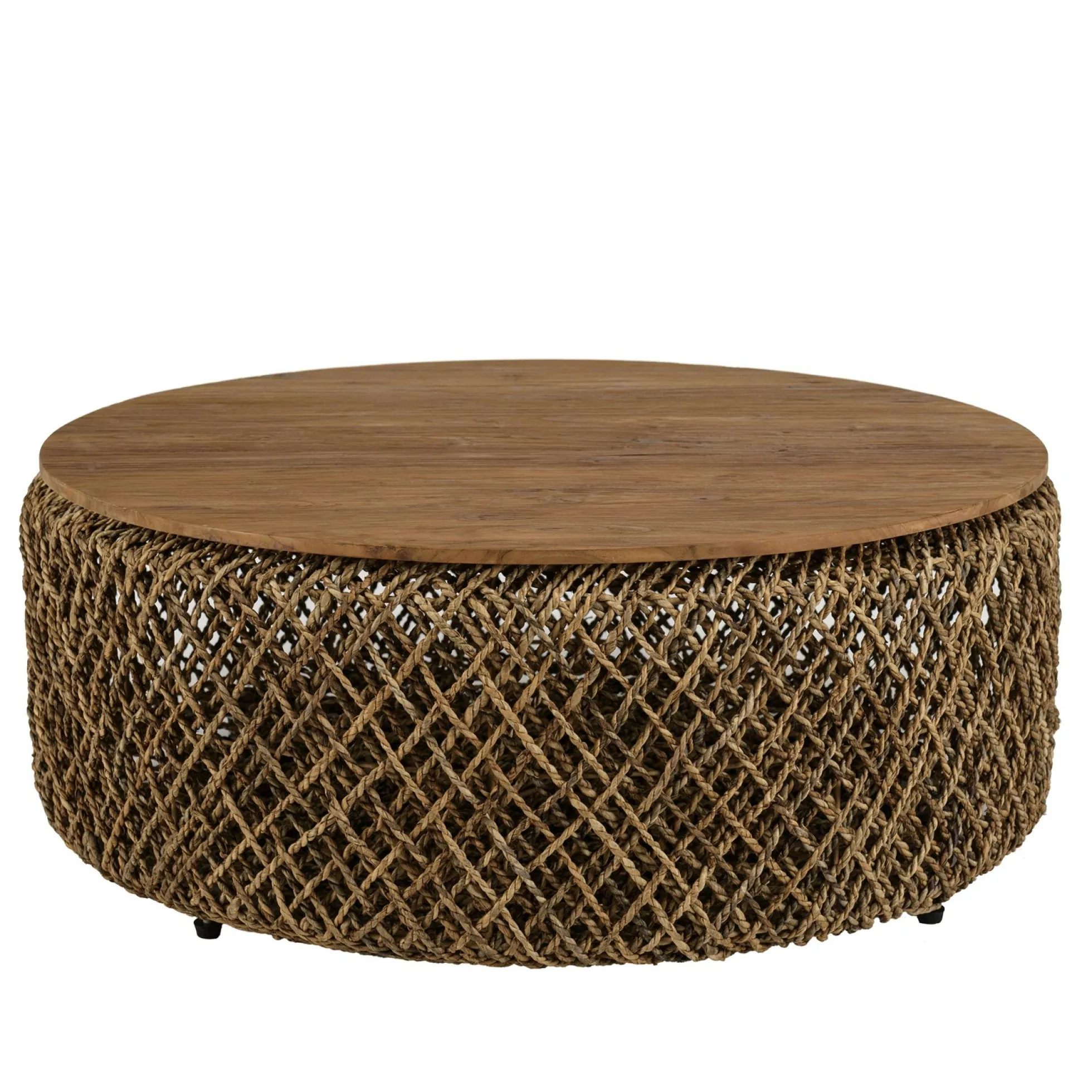 Table basse ronde 98 cm fibre tressée et bois SWING