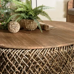 Table basse ronde 98 cm fibre tressée et bois SWING