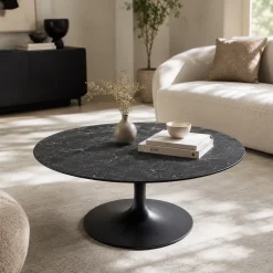 Table basse ronde céramique effet marbre gris LOMBARDIE