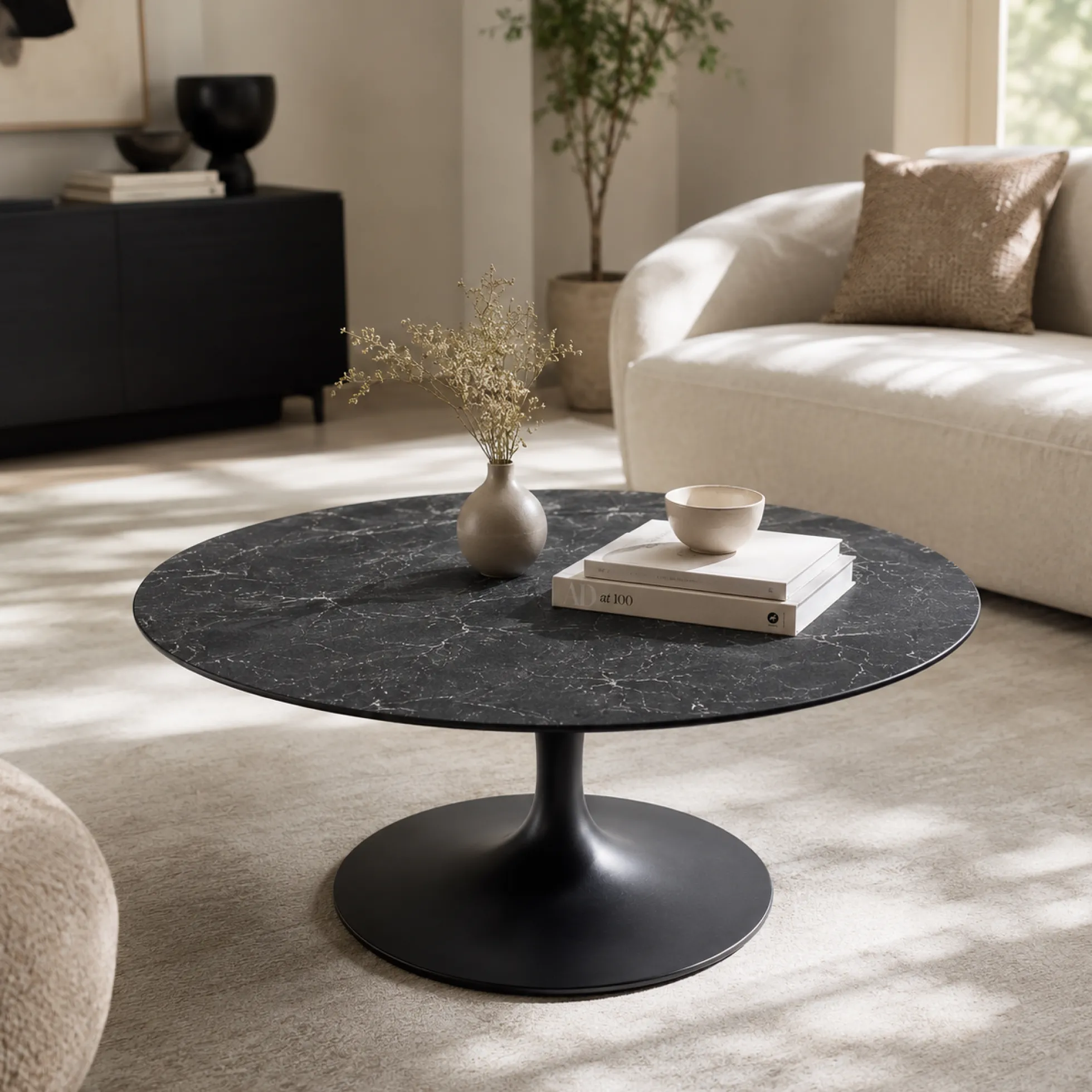 Table basse ronde céramique effet marbre gris LOMBARDIE