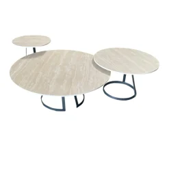Table basse ronde céramique effet travertin (x3) LOMBARDIE