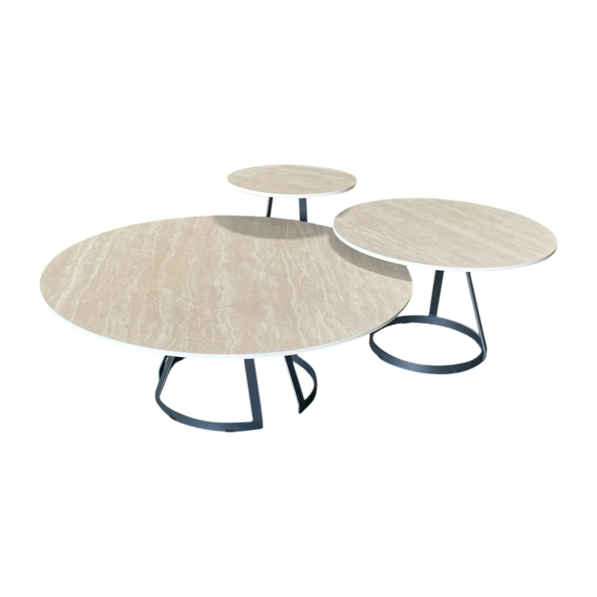Table basse ronde céramique effet travertin (x3) LOMBARDIE