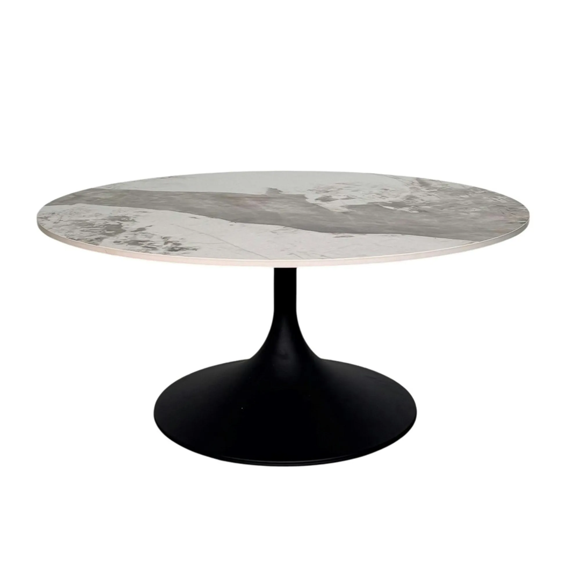 Table basse ronde céramique marbrée, pied tulipe LIGURIE