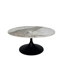 Table basse ronde céramique marbrée, pied tulipe LIGURIE