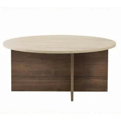 Table basse ronde décor travertin et noyer MARFA