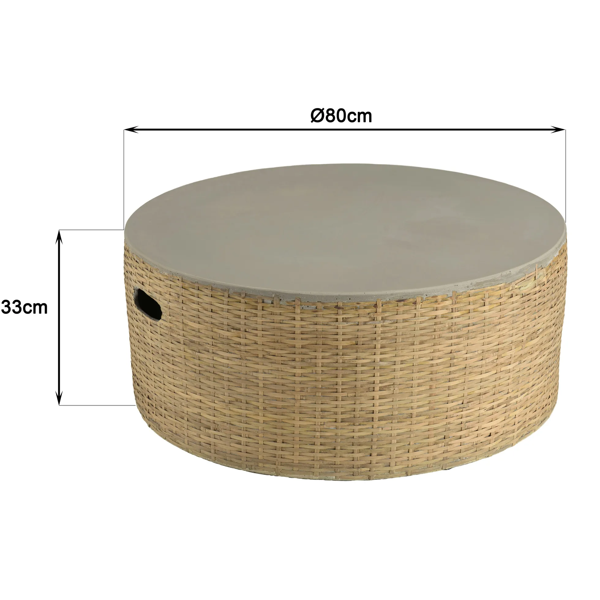 Table basse ronde de jardin bambou et béton 80 cm HERCULE